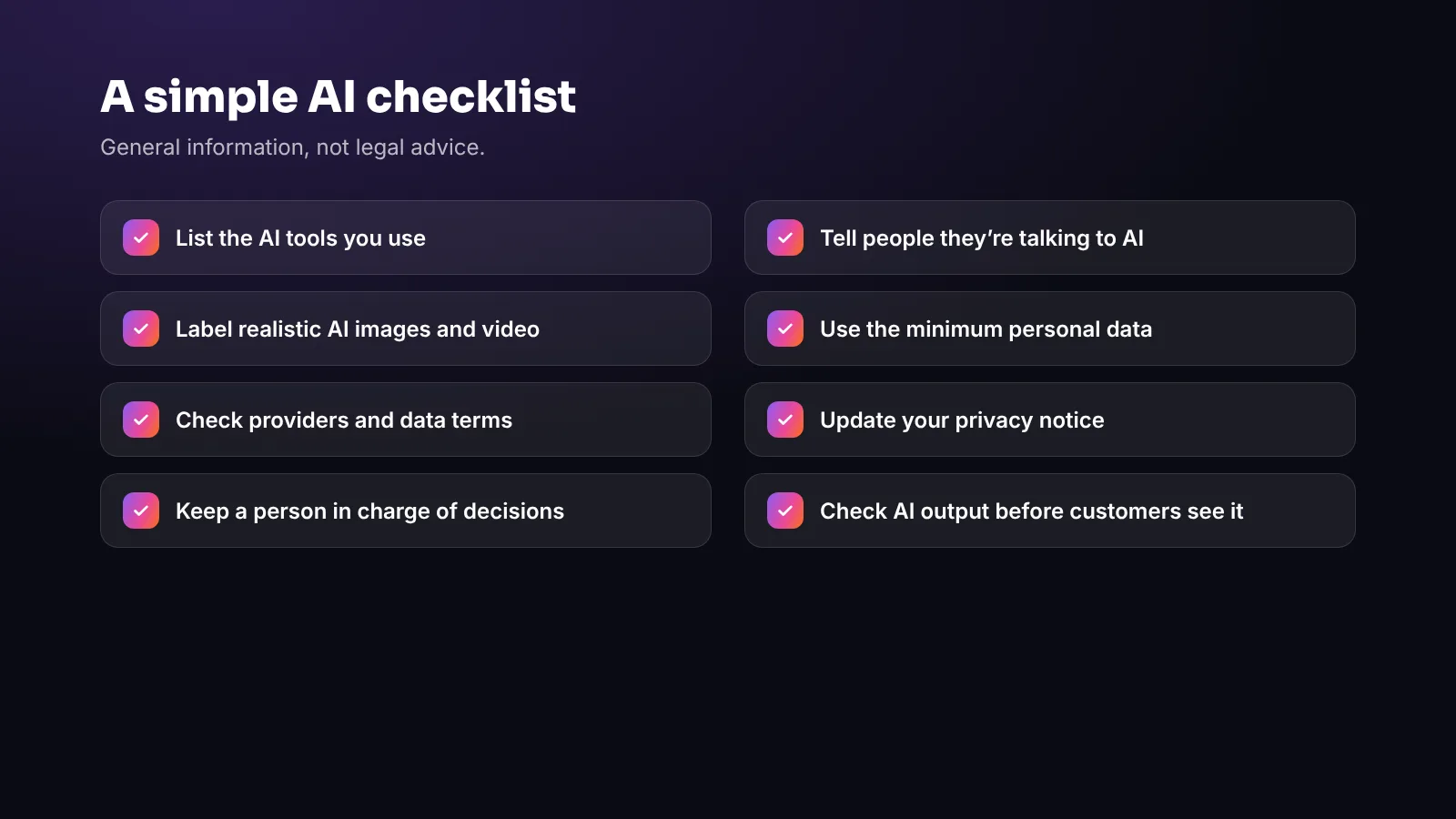 A one-page AI checklist