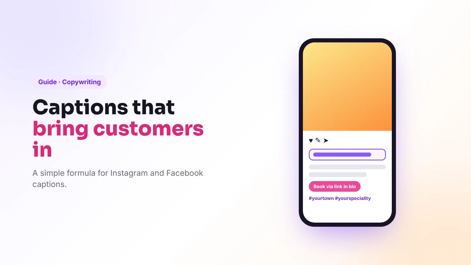 A phone showing a post with a highlighted first line and a call to action