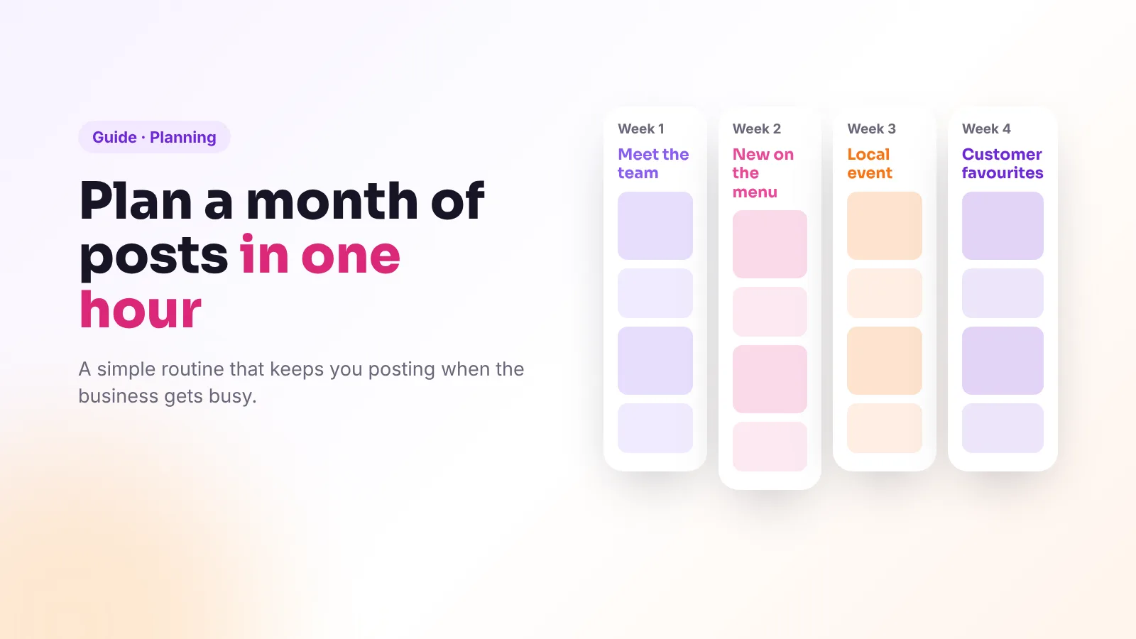 A four-week content plan with a theme for each week