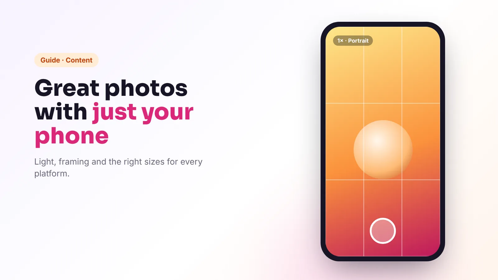 A phone camera with a grid overlay, ready to take a photo