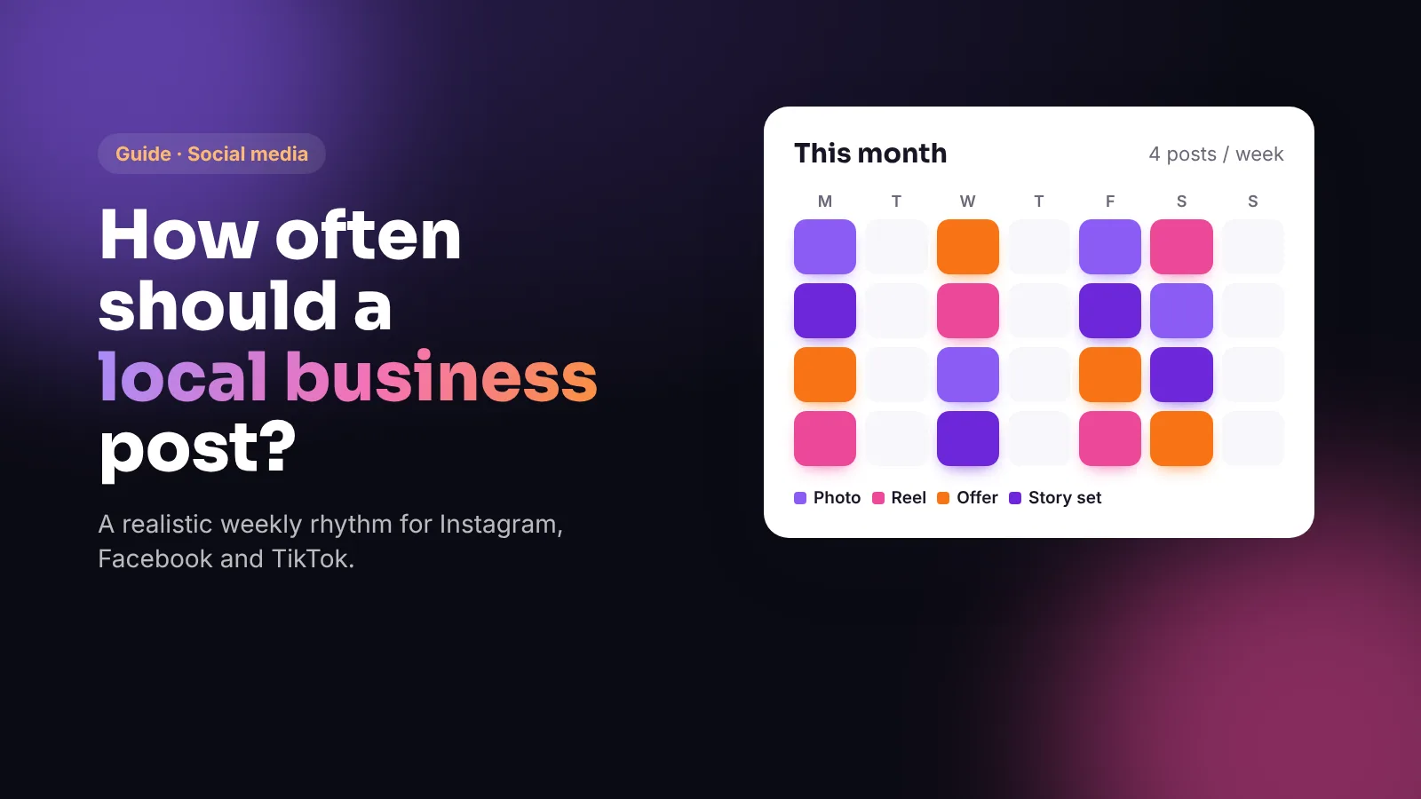 A monthly posting calendar with four posts a week