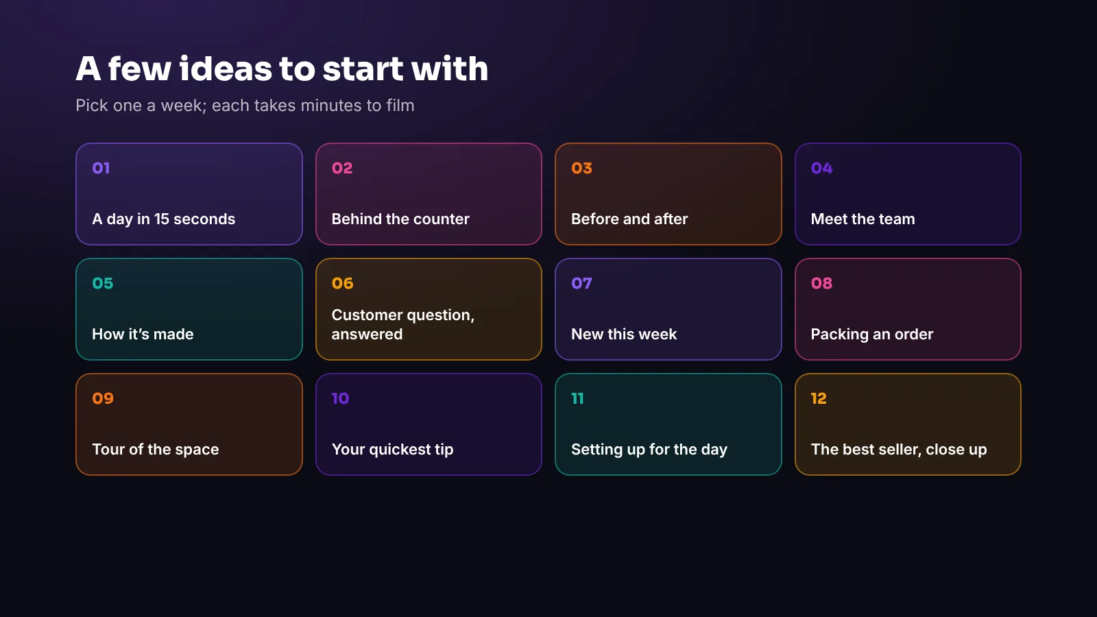 Twelve Reels ideas to start with