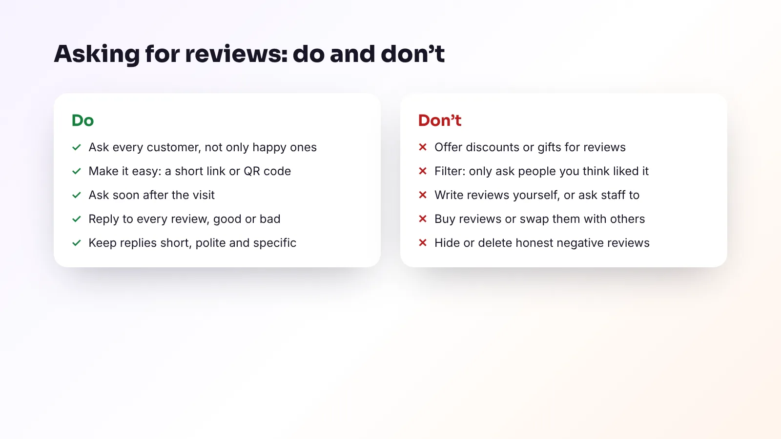 What to do and what not to do when asking for reviews